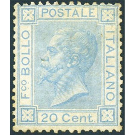 Italy 1867 Victor Emmanuel 20 c. light blue no. L26 with fair centring. Signed ED certified by Biondi catalogue price €8,000 (**