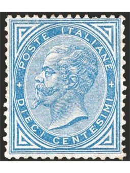 Italy 1877 Victor Emmanuel 10 c. blue no. 27. Signed AD ED. Certified by Apicella. Catalogue price: €4,500 (*)