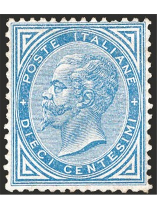 Italy 1877 Victor Emmanuel 10 c. blue no. 27. Signed AD ED. Certified by Apicella. Catalogue price: €4,500 (*)