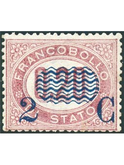 Italy 1878 Service 2 c. on 20 c. no. 31 with fair centring. Signed AD Chia certified by Biondi catalogue price €1,200 (*)