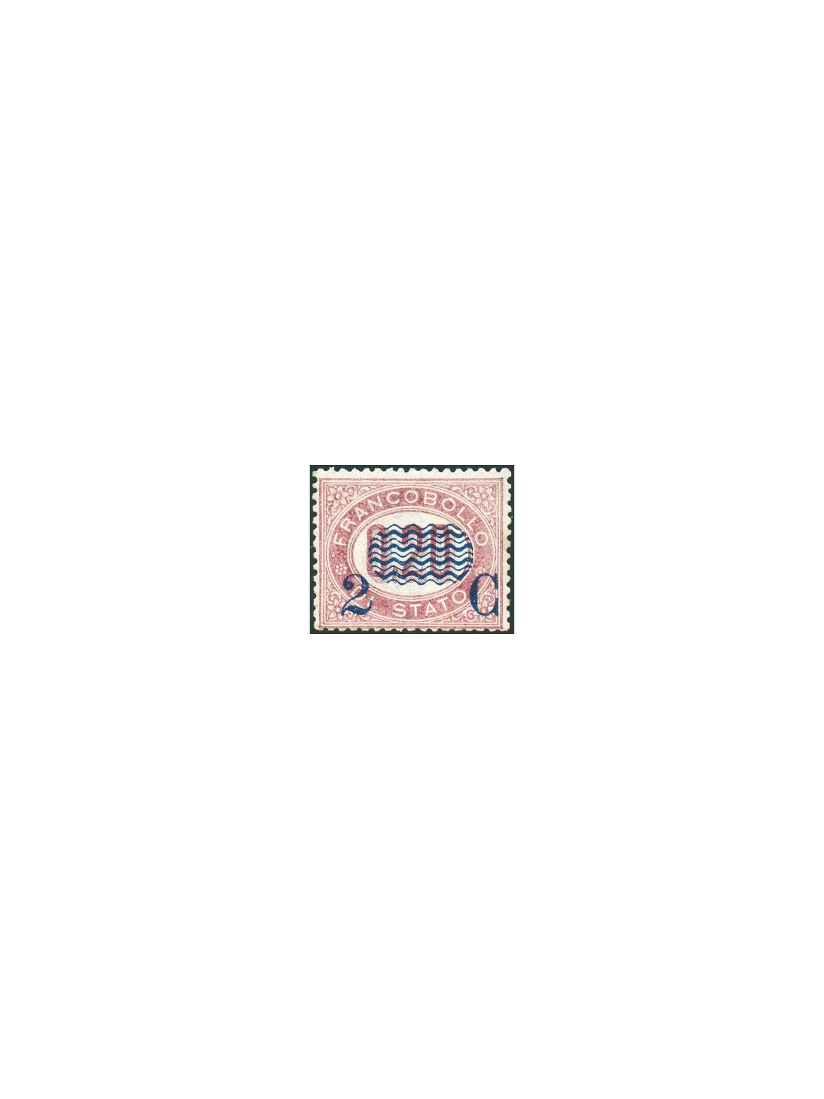 Italia 1878 Servizio 2 c. su 20 c. n° 31 con discreta centratura. Firm. AD Chia Cert. Biondi Cat. € 1.200 (*)