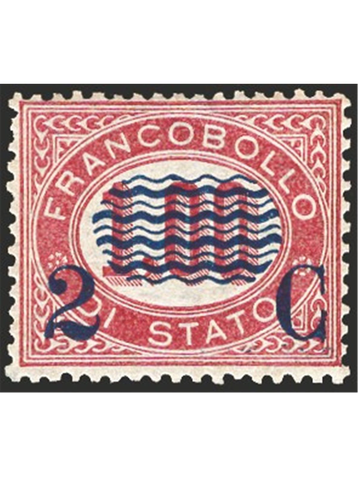 Italia 1878 Servizio 1,00 £ lacca su 2 c. n° 33 con discreta centratura. Firm. AD Raybaudi Cert. CiBaFil Cat. € 2.250 (**)