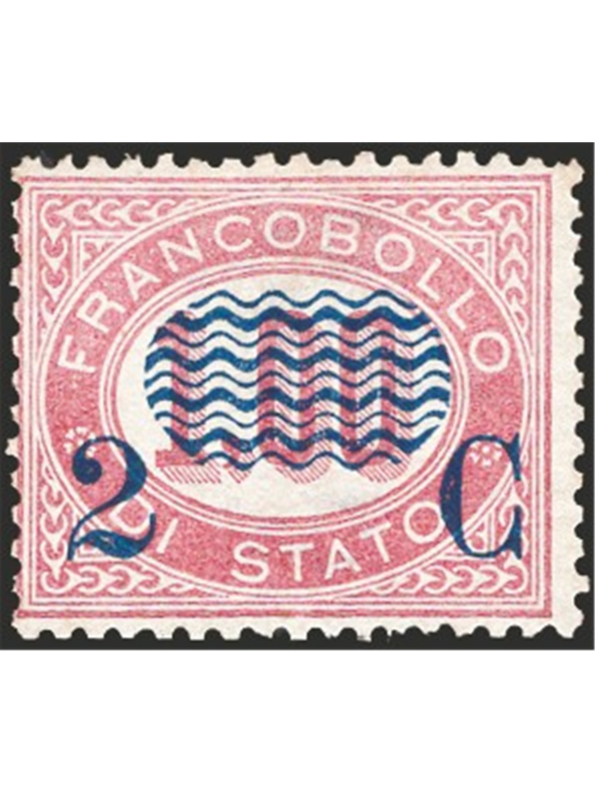 Italia 1878 Servizio 1,00 £ lacca su 2 c. n° 33. Firm. Chia Raybaudi Cert. Apicella Cat. € 900 (**)