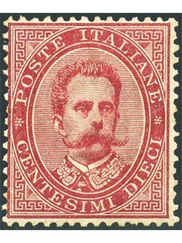 Italia 1879 Umberto I 10 c. carminio n° 38 discretamente centrato. Firm. AD ED Cert. Biondi Cat. € 1.650 (**)