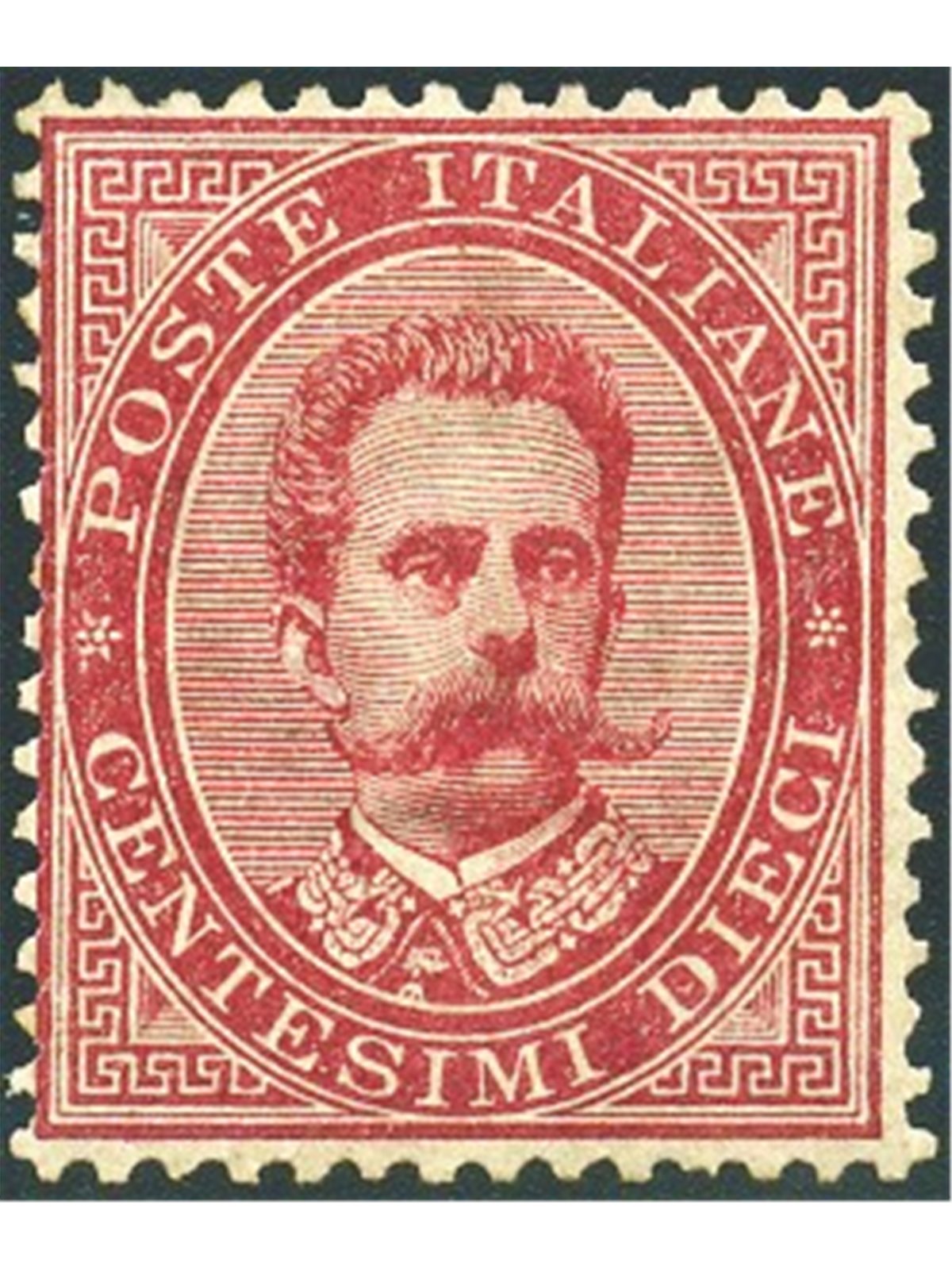 Italia 1879 Umberto I 10 c. carminio n° 38 discretamente centrato. Firm. AD ED Cert. Biondi Cat. € 1.650 (**)