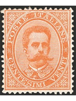 Italia 1879 Umberto I 20 c. arancio n° 39 con ottima centratura. Firm. Chia Cert. CiBaFil Cat. € 1.400 (**)