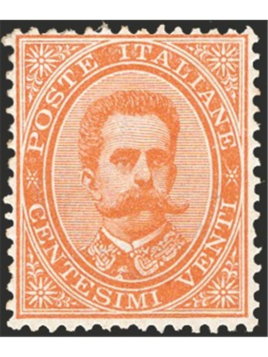 Italy 1879 Umberto I 20 c. orange No. 39 with excellent centring. Signed Chia certified by CiBaFil Cat. €1,400 (**)