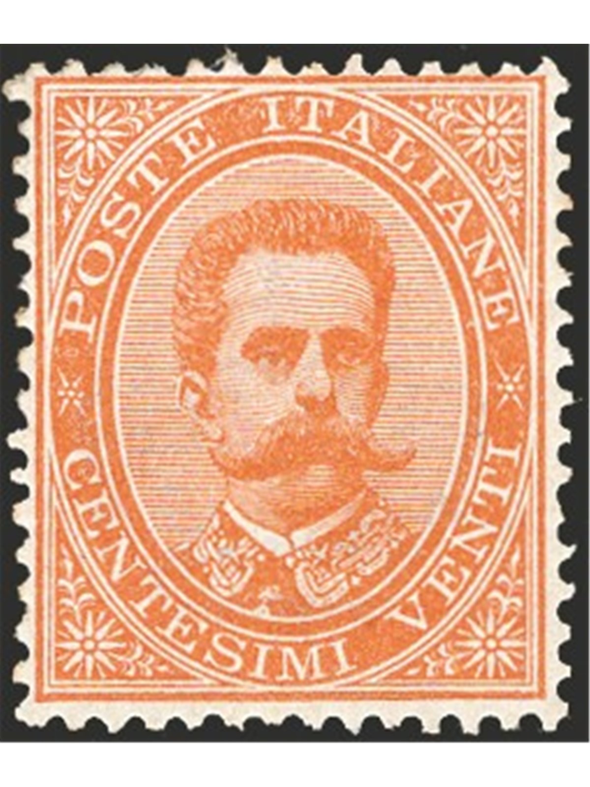 Italia 1879 Umberto I 20 c. arancio n° 39 con ottima centratura. Firm. Chia Cert. CiBaFil Cat. € 1.400 (**)