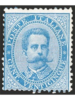 Italia 1879 Umberto I 25 c. azzurro n° 40. Timbrino Buhler Cert. CiBaFil Cat. € 1.250 (**)