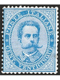 Italy 1879 Umberto I 25 c. light blue no. 40. Signed by Raybaudi. Certified by CiBaFil. Catalogue price: €500 (*)
