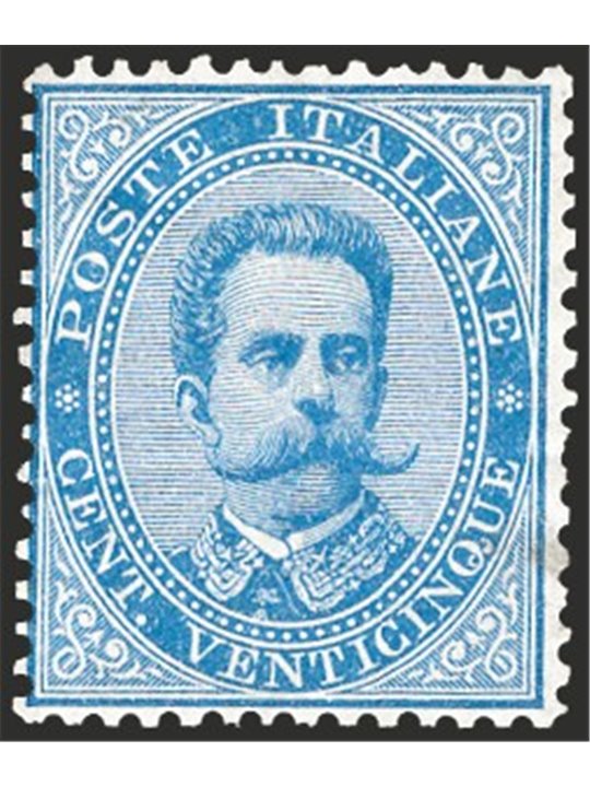 Italia 1879 Umberto I 25 c. azzurro n° 40. Firm. Raybaudi Cert. CiBaFil Cat. € 500 (*)