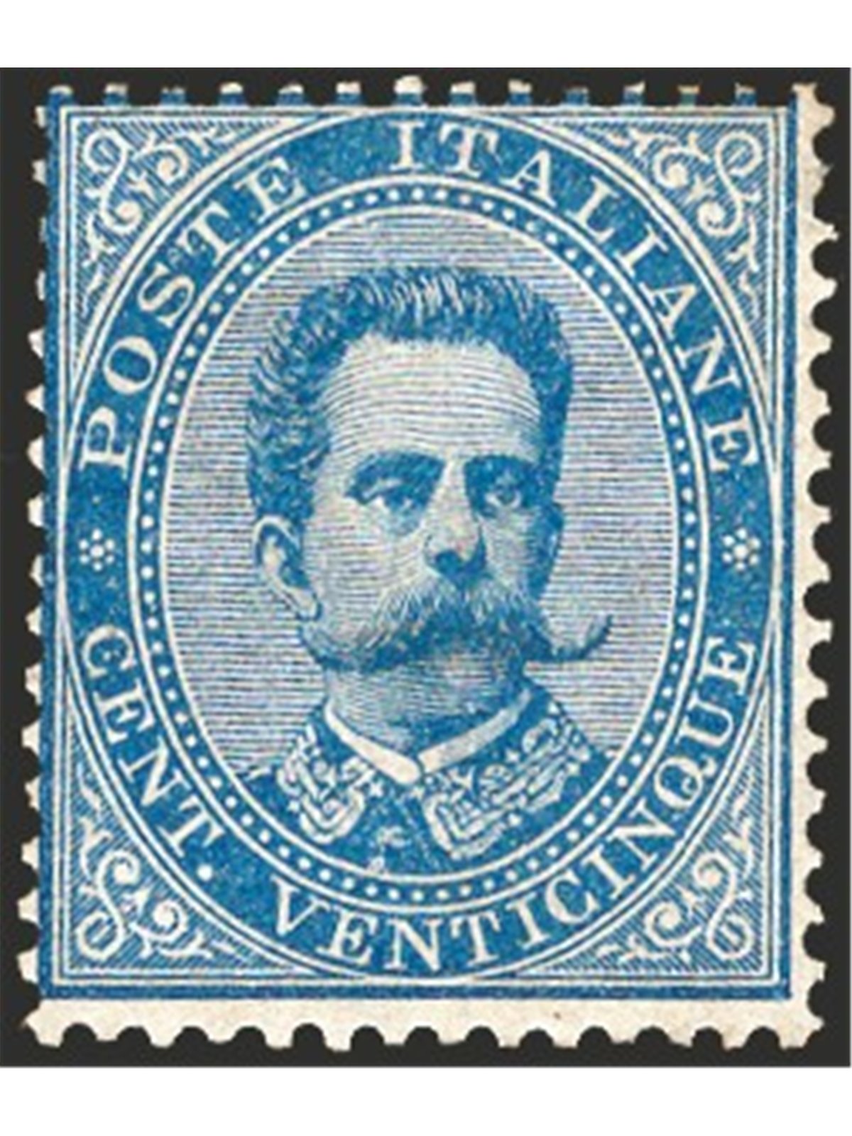 Italia 1879 Umberto I 25 c. azzurro n° 40. Firm. AD Cert. CiBaFil Cat. € 500 (*)