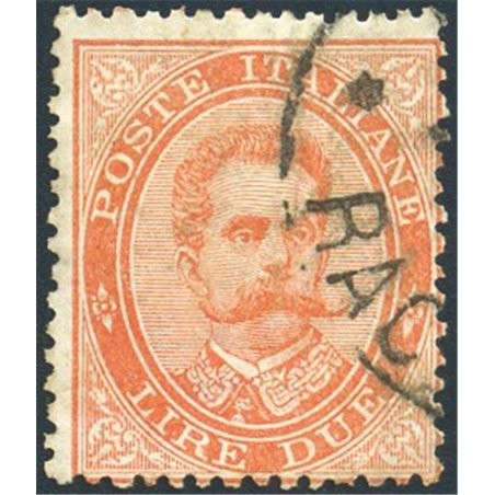 Italia 1879 Umberto I 2 £ arancio n° 43 Cert. Biondi Cat. € 650 (U)