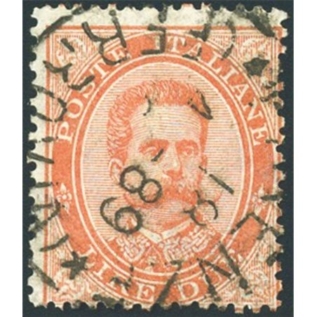Italia 1879 Umberto I 2 £ arancio con annullo originale di Firenze n° 43 Cert. Biondi Cat. € 650 (U)