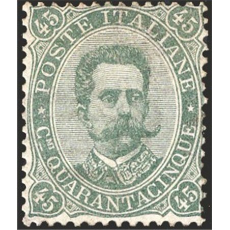 Italia 1889 Umberto I 45 c. verde oliva n° 46 Cert. Biondi Cat. € 3.300 (**)