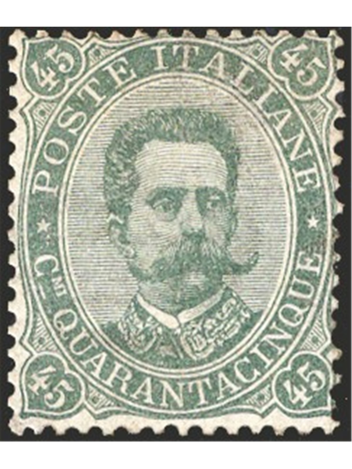 Italia 1889 Umberto I 45 c. verde oliva n° 46 Cert. Biondi Cat. € 3.300 (**)