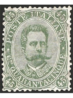 Italia 1889 Umberto I 45 verde oliva n° 46. Firm. Raybaudi AD Cert. Apicella Cat. € 1.100 (*)