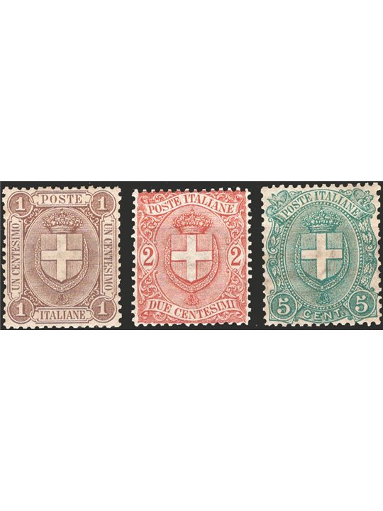Italia 1896/97 Stemmi serie n° 65/67 con ottima centratura Cert. CiBaFil Cat. € 855 (**)