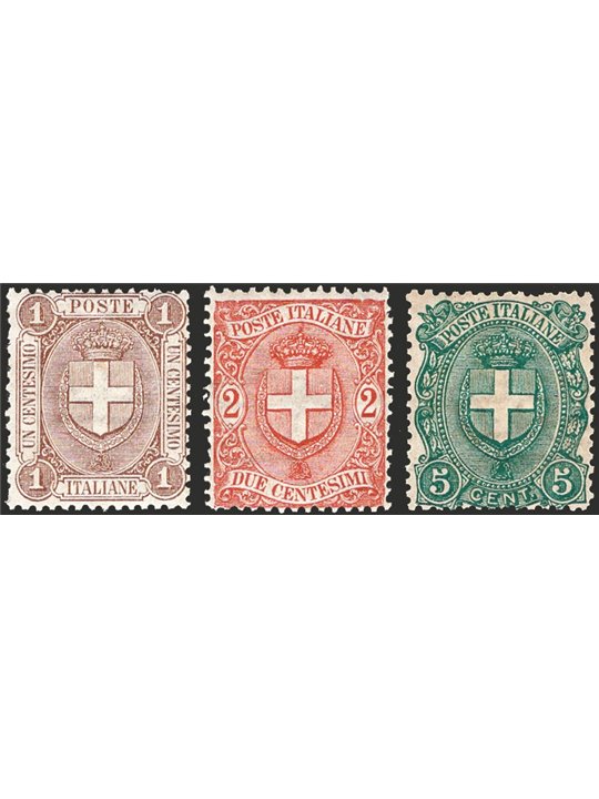 Italy 1896/97 Coats of Arms series nos. 65/67 with fair centring Cat. €320 (**)