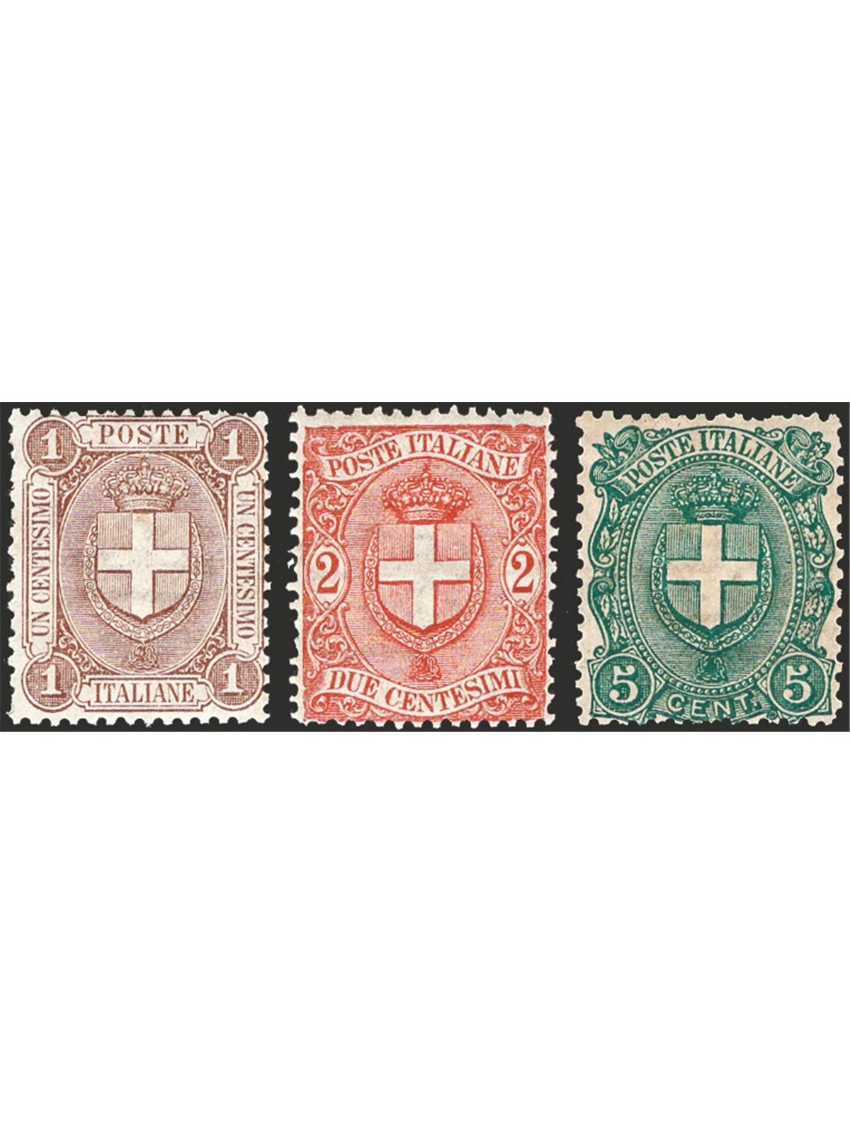 Italy 1896/97 Coats of Arms series nos. 65/67 with fair centring Cat. €320 (**)