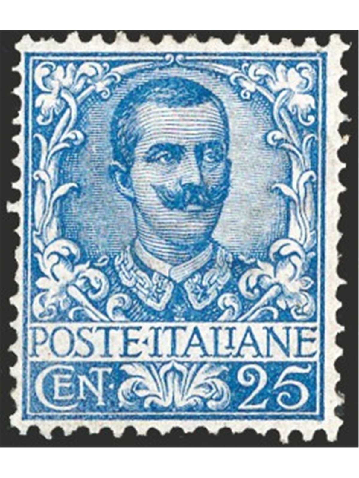 Italia 1901 Floreale 25 c. azzurro n° 73 con discreta centratura Cert. CiBaFil Cat. € 4.500 (**)