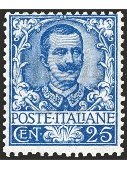 Italy 1901 Floral 25 c. light blue No. 73 with excellent centring Biondi Cert. Cat. €2 000 (*)