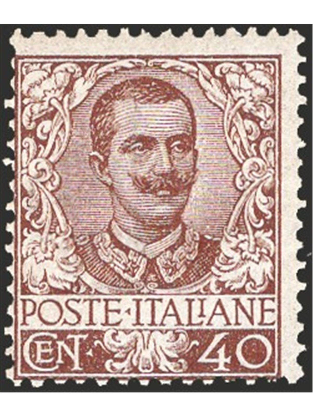 Italia 1901 Floreale 40 c. bruno n° 74 Cert. Raybaudi Cat. € 3.500 (**)