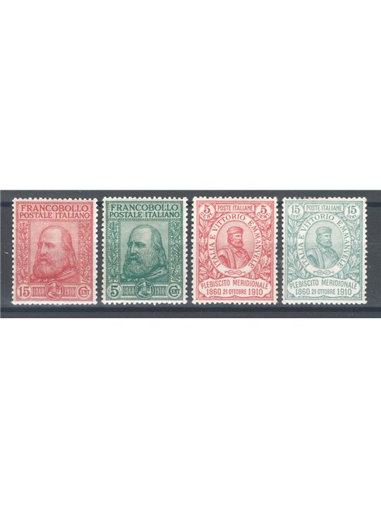 Italy 1910 Garibaldi series No. 87/90 with excellent centring certified by Biondi Cat. €6,500 (**)