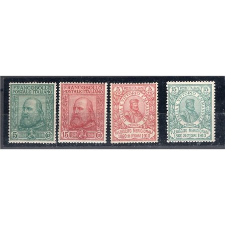 Italy 1910 Garibaldi series No. 87/90 with excellent centring Caffaz certified Cat. €1,625 (*)