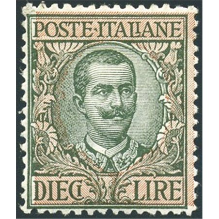 Italia 1910 Floreale 10 £ n° 91 con ottima centratura Cert. Biondi Cat. € 1.400 (**)