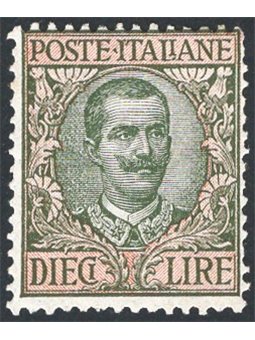 Italy 1910 Floral 10 £ No. 91 certified by CiBaFil Cat. €350 (**)