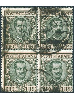 Italy 1910 Floral 10 £ No. 91 in a block of four certified by Biondi Cat. €350 (U)