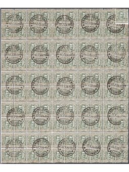 Italy 1910 Floral 10 £ (block of 99 used stamps plus 1 new) Cat. €2,200