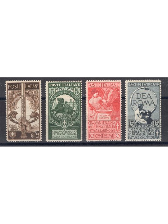 Italia 1911 Unità d'Italia ottimamente centrata serie n° 92/95 Cert. Biondi Cat. € 1.800 (**)