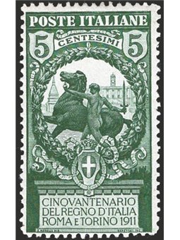Italy 1911 Unità d’Italia 5 c. green perforation 13½ no. 93a CiBaFil certified Cat. €375 (**)