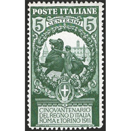 Italy 1911 Unità d’Italia 5 c. green perforation 13½ no. 93a CiBaFil certified Cat. €375 (**)