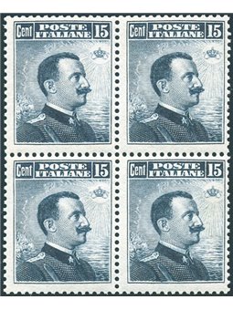 Italia 1911 Vitt. Emanuele 15 c. grigio nero n° 96 in quartina Cert. Biondi Cat. € 550 (**)