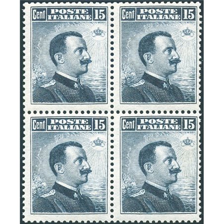 Italia 1911 Vitt. Emanuele 15 c. grigio nero n° 96 in quartina Cert. Biondi Cat. € 550 (**)