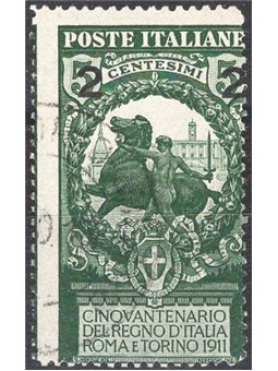 Italia 1913 Unità d'Italia 2 c. soprast. su 5 verde dent. 13½ n° 99a Cat. € 75 (**)