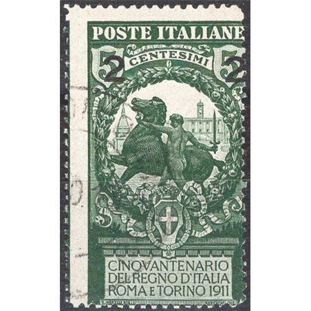 Italia 1913 Unità d'Italia 2 c. soprast. su 5 verde dent. 13½ n° 99a Cat. € 75 (**)