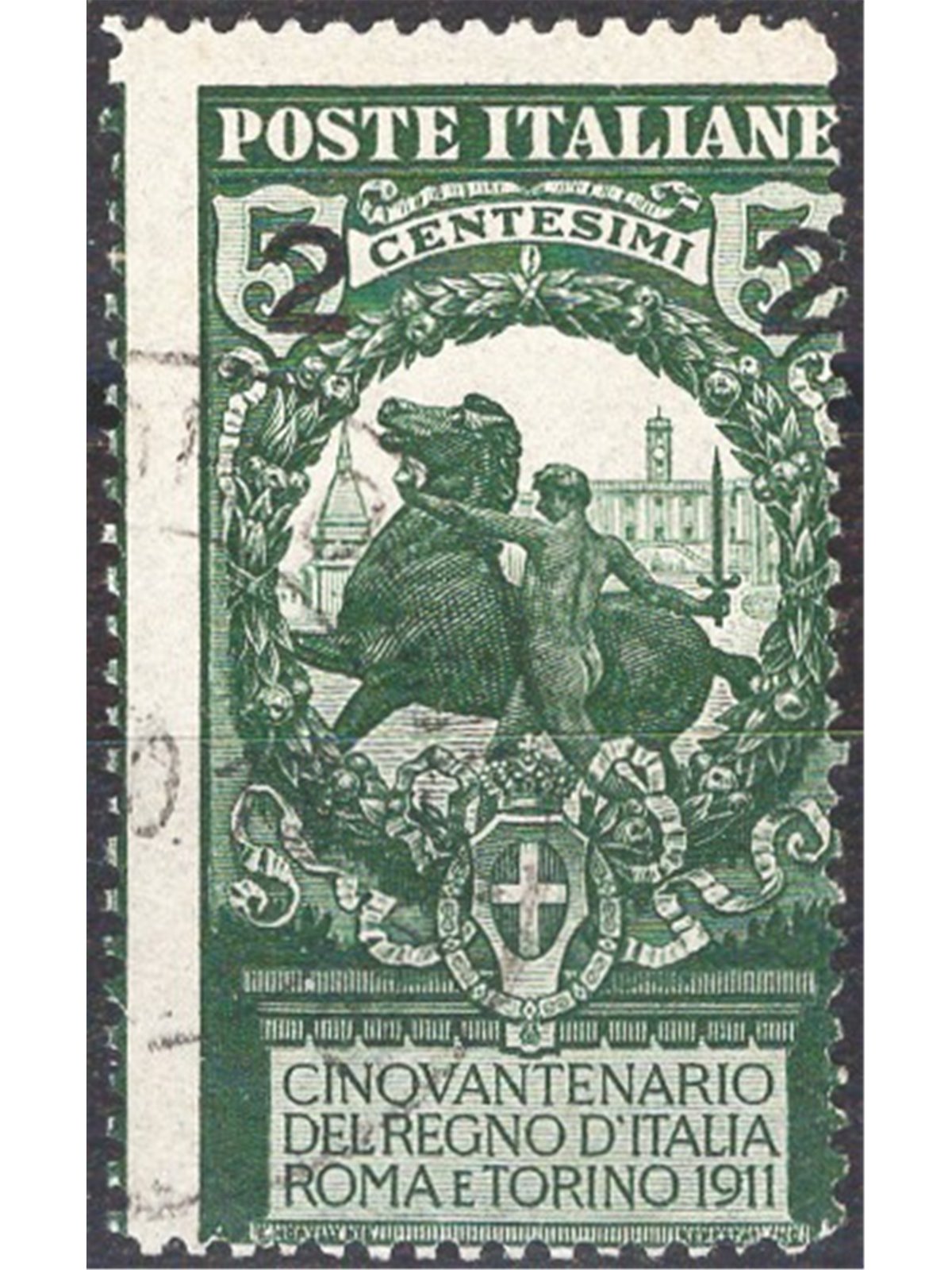 Italy 1913 Unification of Italy 2 c. overprint on 5 green perforation 13½ no. 99a Cat. € 75 (** )