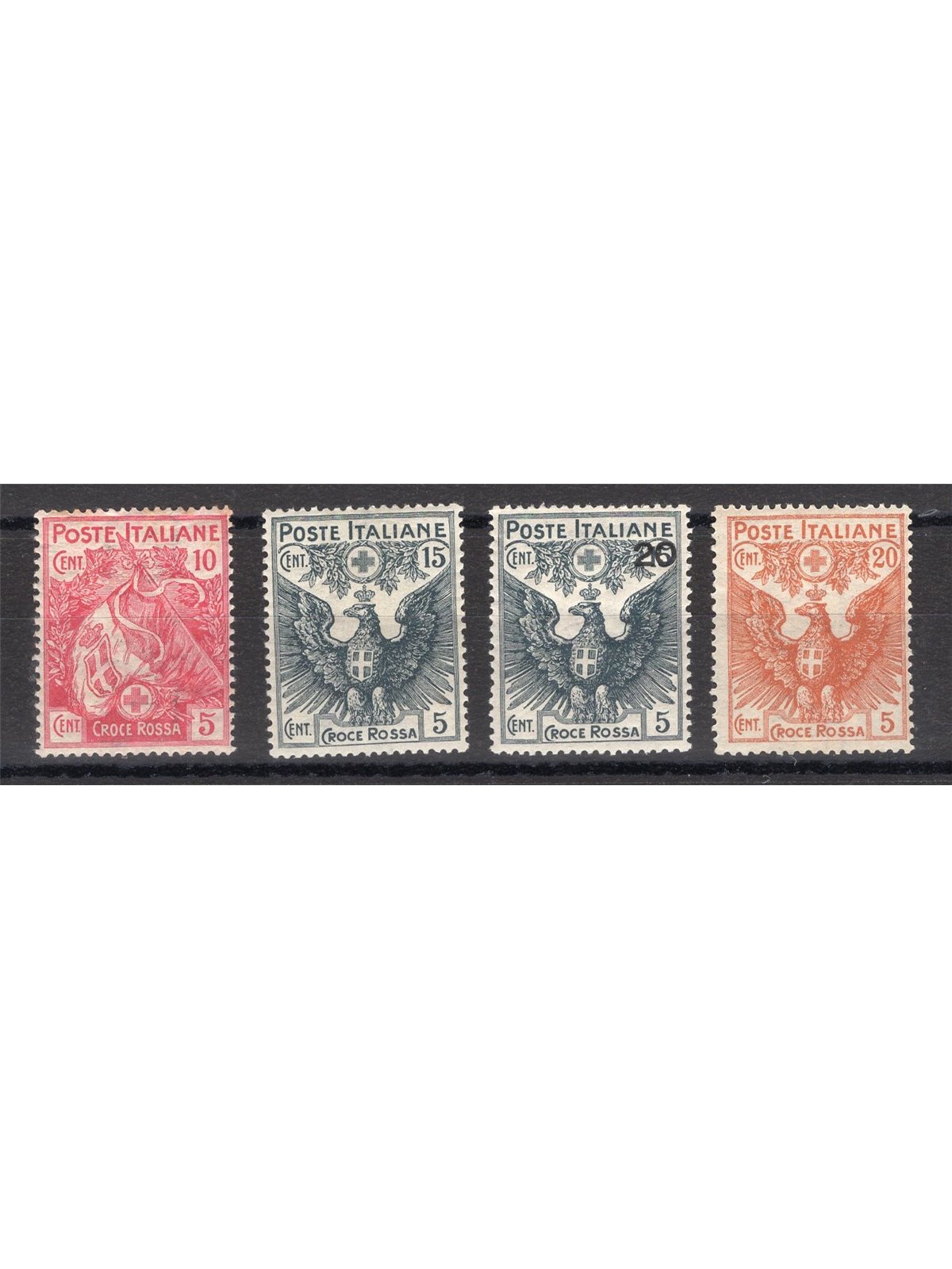 Italia 1915/16 Pro Croce Rossa serie n° 102/5 con ottima centratura Cert. Biondi Cat. € 500 (**)