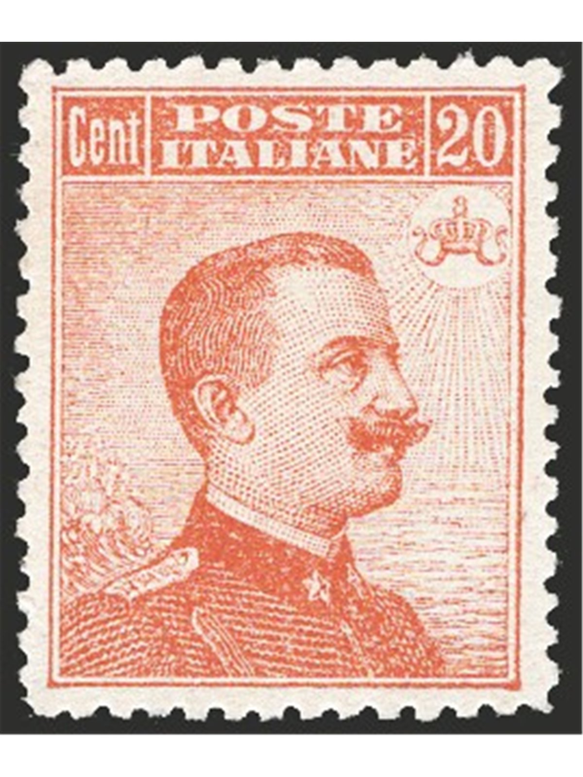 Italia 1916 Michetti 20 c. arancio senza filigrana n° 107 con ottima centratura Cert. CiBaFil Cat. € 1.200 (**)