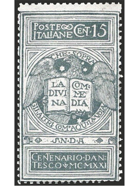 Italy 1921 Dante 15 c. grey unissued no. 116A with exceptional centring for the issue certified CiBaFil Cat. €1,600 (**)