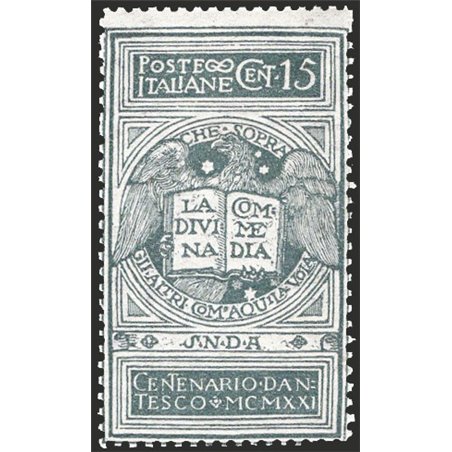 Italia 1921 Dante 15 c. grigio non emesso n° 116A con eccezionale centratura per l'emissione Cert. CiBaFil Cat. € 1.600 (**)