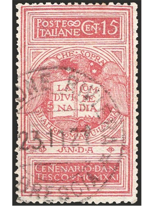 Italia 1921 Dante 15 c. rosa brunastro con annullo di Gardone Riviera n° 116B Cert. CiBaFil Cat. € 5.000 (U)