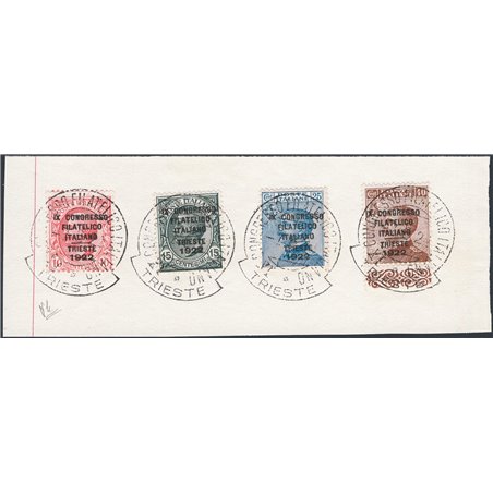 Italy 1922 Philatelic Congress series no. 123/26 on a large fragment with complete cancellations CiBaFil Cert. Cat. €1,600 (U/Fr