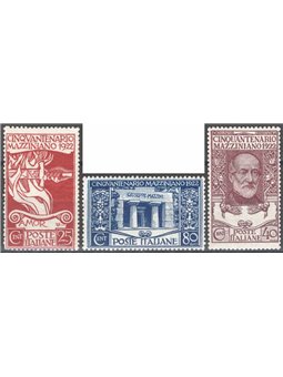Italia 1922 Mazzini serie n° 128/30 con ottima centratura Cert. CiBaFil Cat. € 1.000 (**)
