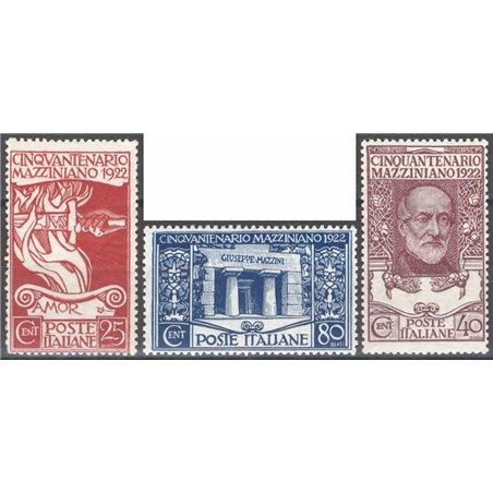 Italy 1922 Mazzini series no. 128/30 with excellent centring CiBaFil cert. Cat. €1,000 (**)