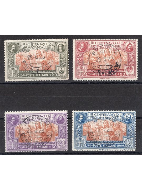 Italia 1923 Propaganda Fide serie n° 131/34 con annulli originali in data Cert. CiBaFil Cat. € 1.600 (U)